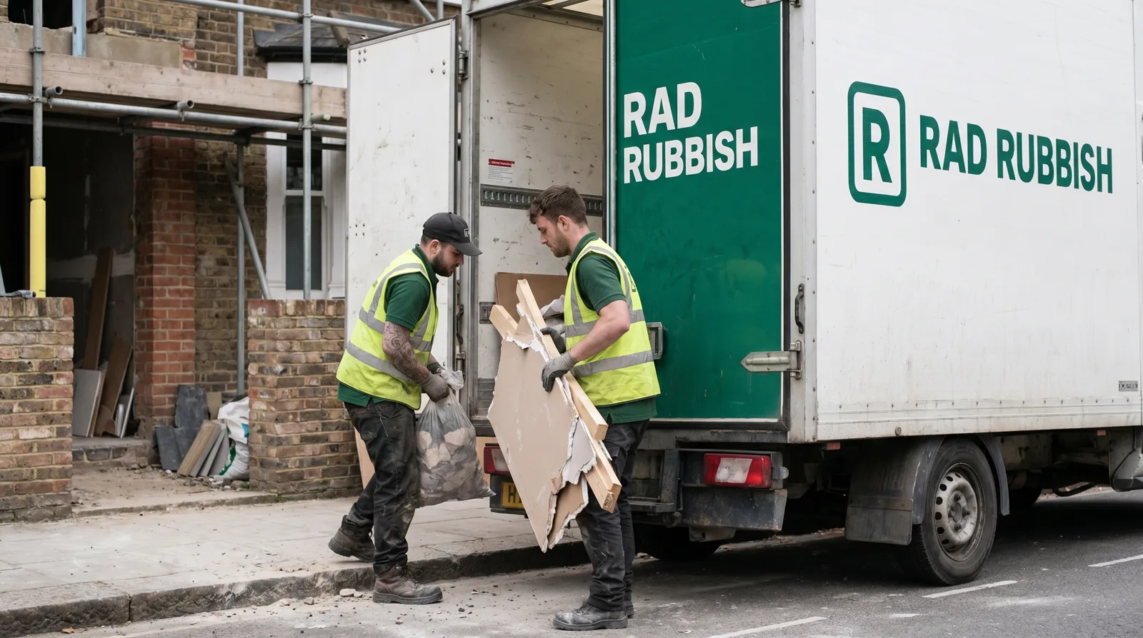 Loading builders waste and rubble bags into the van
