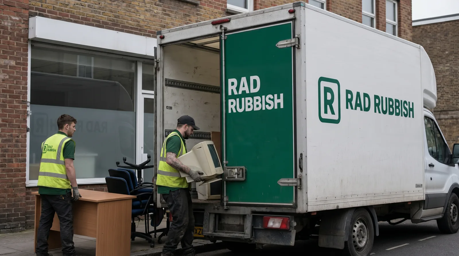 Loading office furniture and old IT into the van